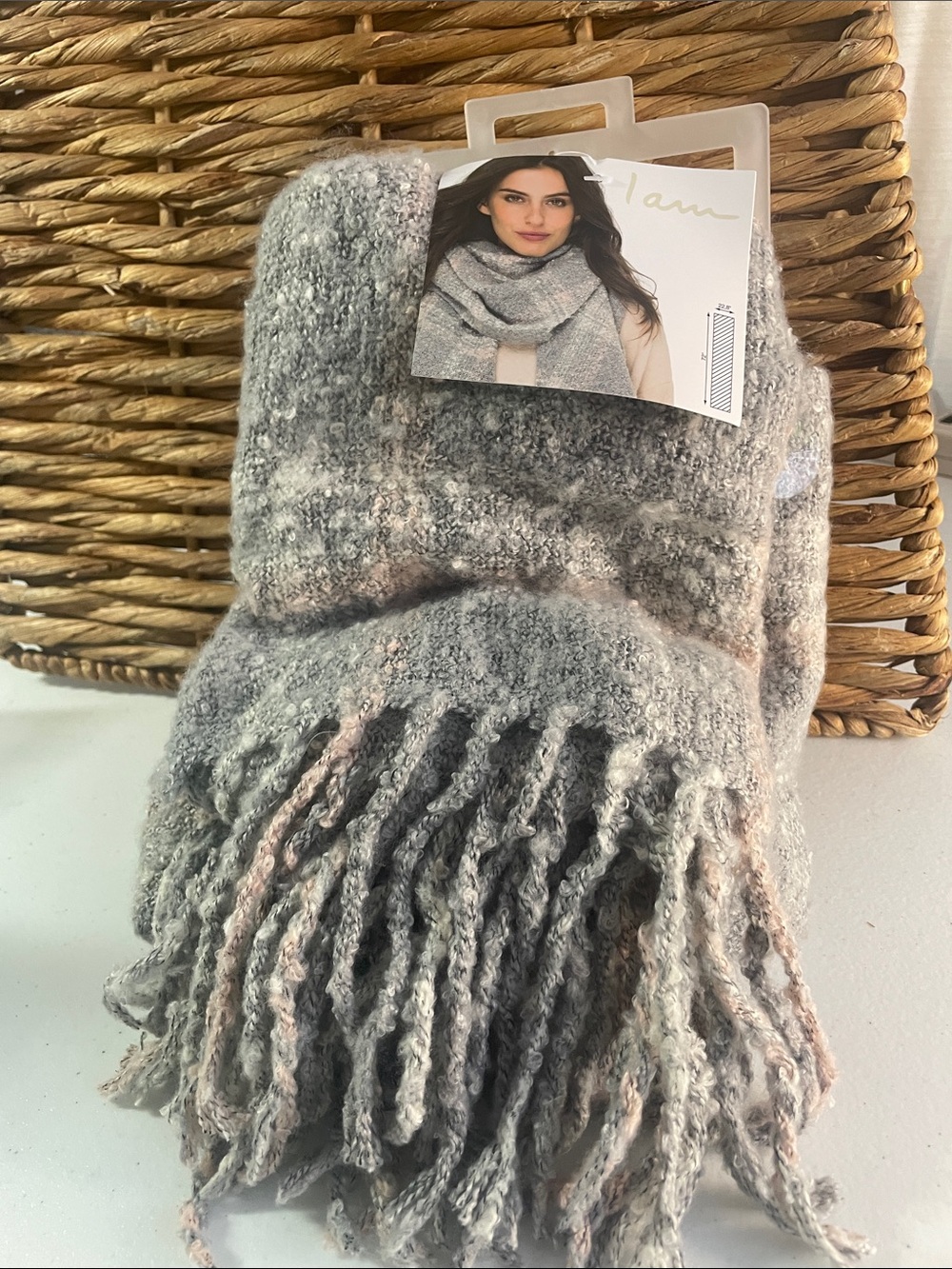 Kohl's Gray and Blush Fringe Scarf